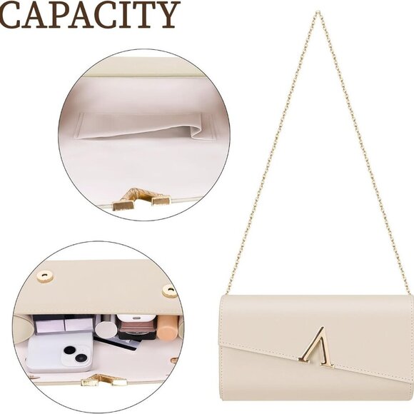 Nude Faux Leather Clutch Purse for Women Evening Bag with Chains for Formal Even - Picture 5 of 7